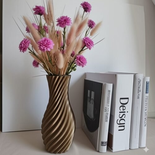 Bronskleurige 3D-geprinte Vaas – Duurzaam & Stijlvol (24 cm)